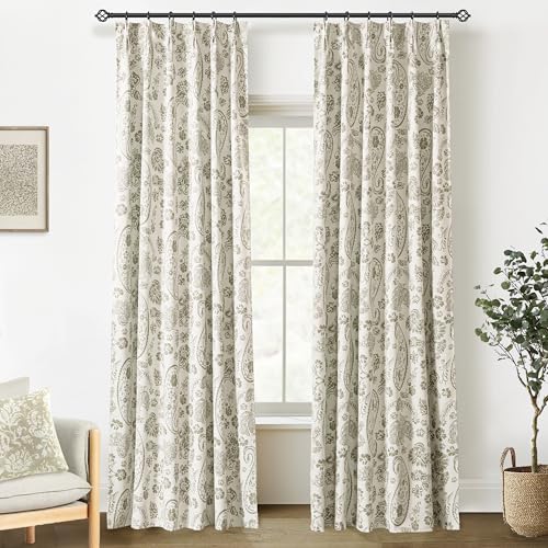 Pinch Pleated Blackout Curtains 108 Inch Long, Boho Floral Patterned