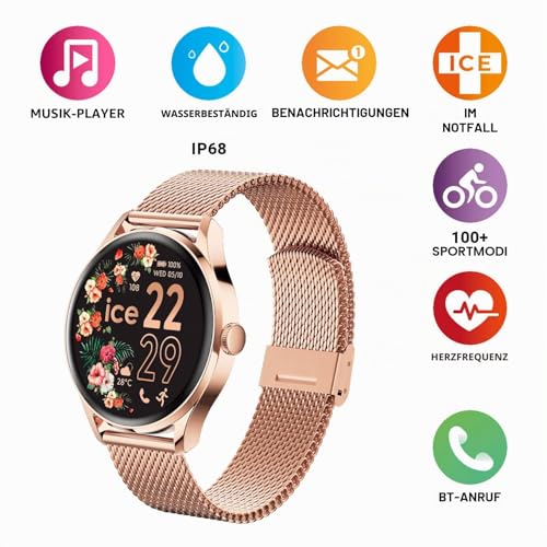 ICE-WATCH – Ice smart 2.0 – Runde Roségold-Smartwatch für Damen mit Metallarmband – 023394 (1,20 Zoll)