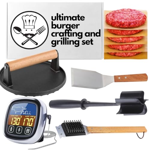 Ultimate Burger Grilling Kit: Cast Iron Press, Meat Chopper, Stainless