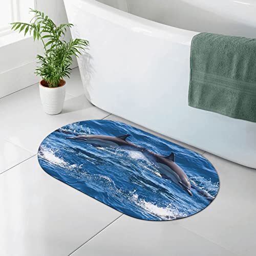 CARRDKDK Tappeto da bagno con delfini nel mare, in diatomacea, antiscivolo, adatto sotto la porta, tappetino da bagno per doccia davanti alla vasca da bagno, doccia, lavandino (50 x 80 cm)