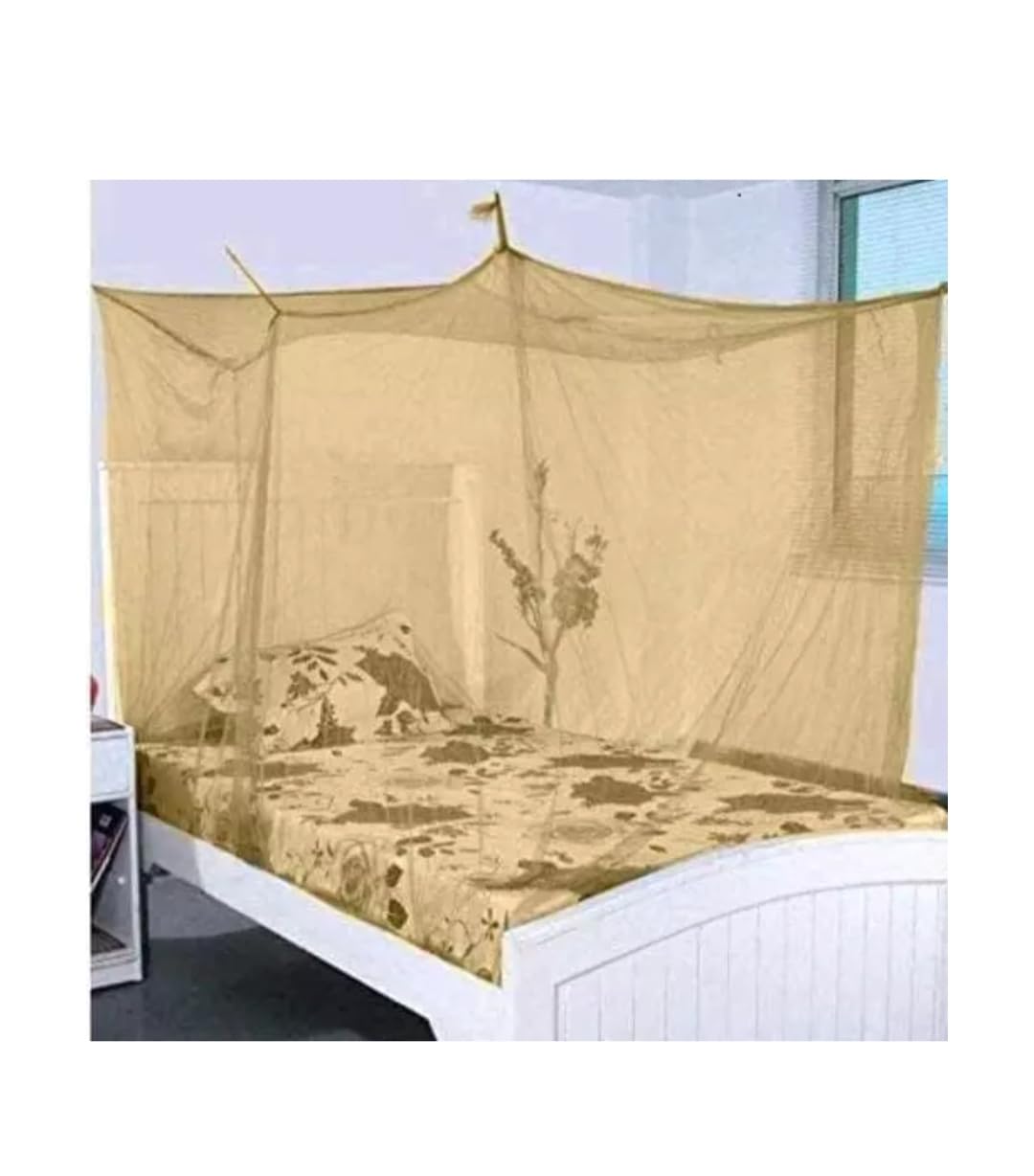 PollyCotton Mosquito Net for Single Bed, Khaki | Heavy Grade Material, Bottom Border Edging, Easy Home Wash, Durable Construction, Canopy Style-image-23