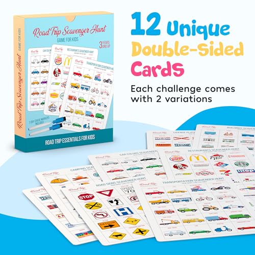 well balanced car bingo - road trip essentials car activities and games for kids ages 4-8