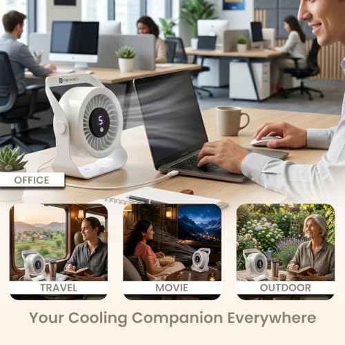 Image of Portronics Toofan X Lite USB Powered Table & Hanging Fan, 5 Adjustable Speed Modes, 3200 RPM High-Speed BLDC Motor, 7-Blade Airflow, 360 Rotatable Head, Portable Cooling Fan for Home & Office