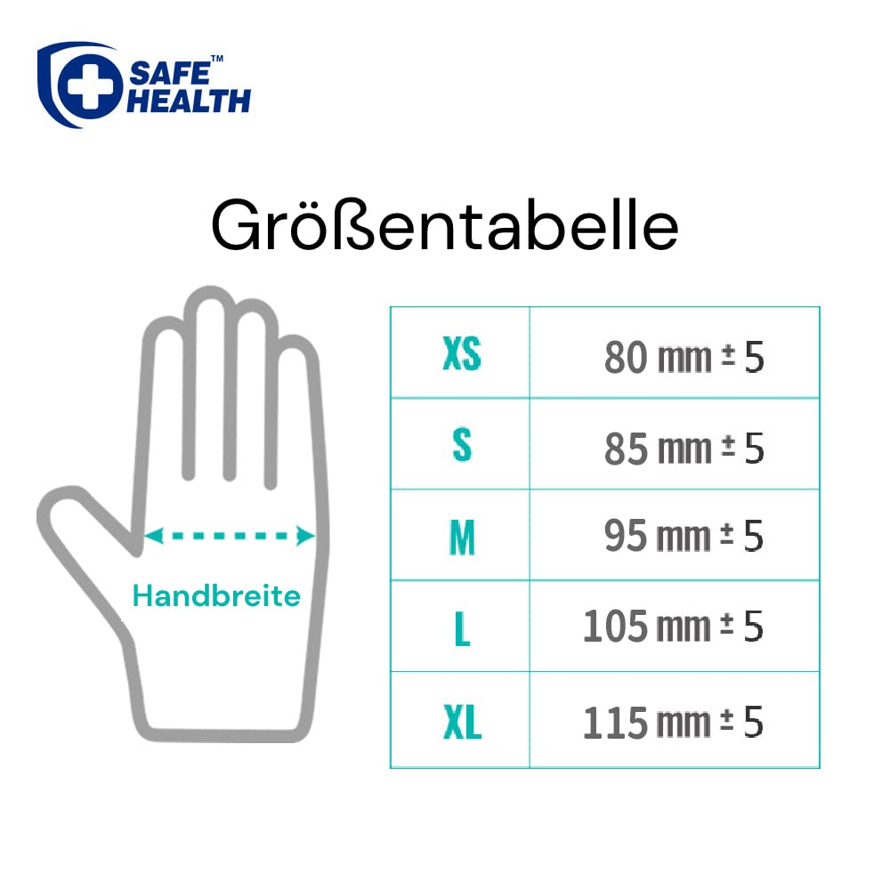 Safe Health Einweghandschuhe Größe S Blau, 1000 stück, Medical Nitrilhandschuhe Hypoallergen Nitril Pulverfrei Latexfrei, Lebensmittel Handschuhe Medizinische Einmalhandschuhe 3,5 ml (10X100, Blau, S)