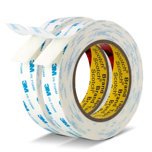 Image of Double Sided Tape Strong White Foam Tape 1 inch x 18Ft Made of 3M Heavy Duty Mounting Waterproof Adhesive Strips for Posters Alarm Sensors Window Shades and Other Home Office Deco (Pack of 2)