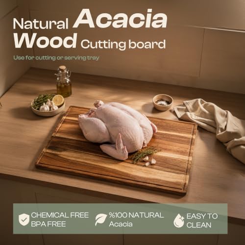Tabla de cortar rectangular de madera de acacia 30 x 20 in miniatura 2