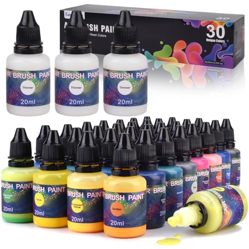 Gocheer Airbrush Paint - 30 Colors with 3 Thinner, Ready to Spray Airbrush Paint Set, Water-Based Acrylic Air Brush Paints for Metal, Plastic Models,