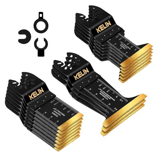KELIN 16-tlgTitan-beschichtete Multitool Sägeblätter Set Oszillierende Sägeblätter Schneidet Metall, Universelles Oszillierende Werkzeuge Zubehör für Holz Kunststoff Metall