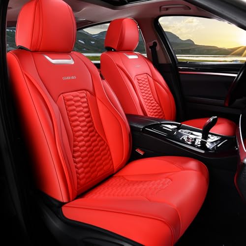 Coverado Seat Covers Front Seats Luxury Leather Red Car Seat Cover Waterproof Automotive Car Seat Covers Protector Interior Accessories Universal Fit Most Sedans SUVs Pick-up Trucks