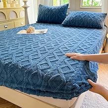 Elastic Bed Sheets Queen King Size, Winter Super Soft Cosy Plush Shaggy Taffeta Elastic Fitted Sheet Solid,Blue,35.4 * 78.4in