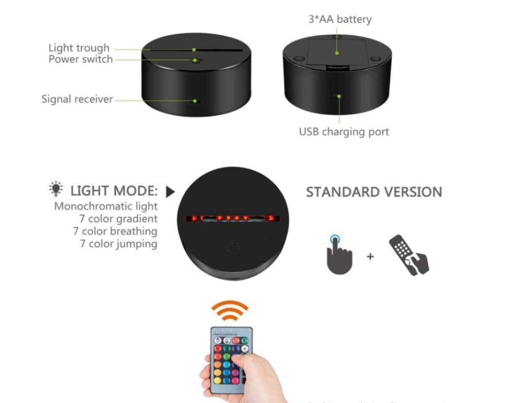 Lampada 3D A LED Con Illusione Ottica – Autobus Treno – 16 Colori Con Base Acrilica E USB - 3