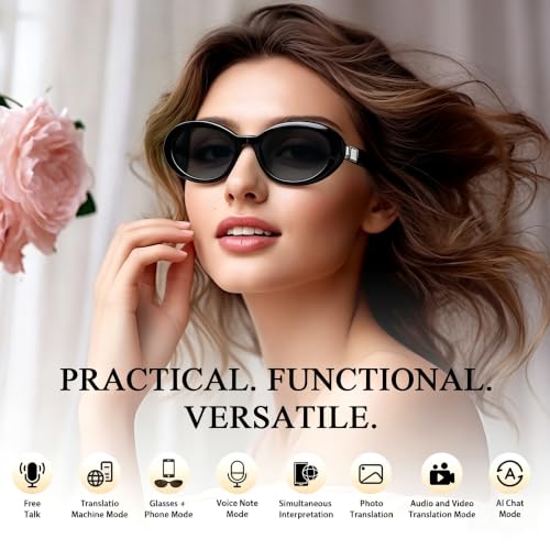 Image of AI Smart Glasses, Fashion Bluetooth Sunglasses Cat Eye Frame Thin Temples