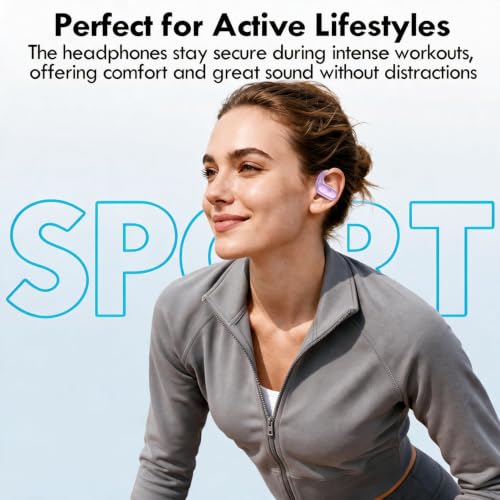 Image of kurdene Wireless Earbuds Bluetooth Headphones Sport Over Ear Buds 60Hrs | Bluetooth 5.4 Earphones Bluetooth Headsets Redesigned Comfort Fit with Earhooks for Running,Meeting,Workout-Purple