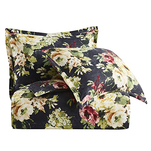 Image of HiEnd Accents Peony Washed Linen 3 Piece King Charcoal Floral Comforter Set