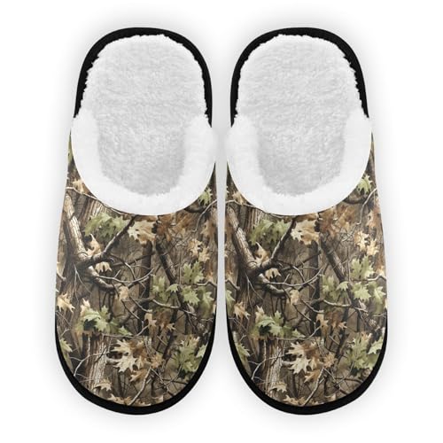 Green Camo Leaves Slippers For Women Men Soft Memory Foam Non-Slip Camouflage Winter Indoor House Shoes Travel Slipper