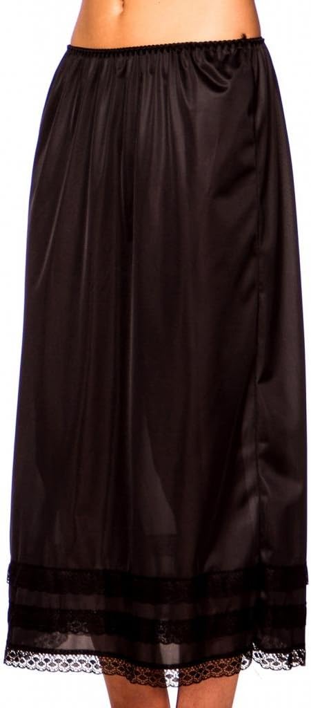 Patricia Lingerie Women's Soft Satin Snip It Half Slip Custom Length Cling Free with Lace Trim, Elastic Waistband