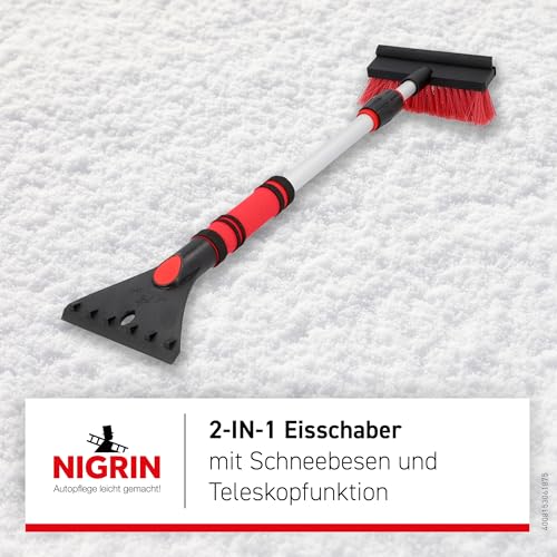 NIGRIN Eisschaber Auto Eiskratzer mit Schneebesen, teleskopierbar bis zu 60-95.5 cm lang