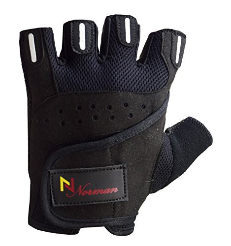 Norman Gel Weight Lifting Body Building Gloves Gym Strap Training Flex Leather (L)