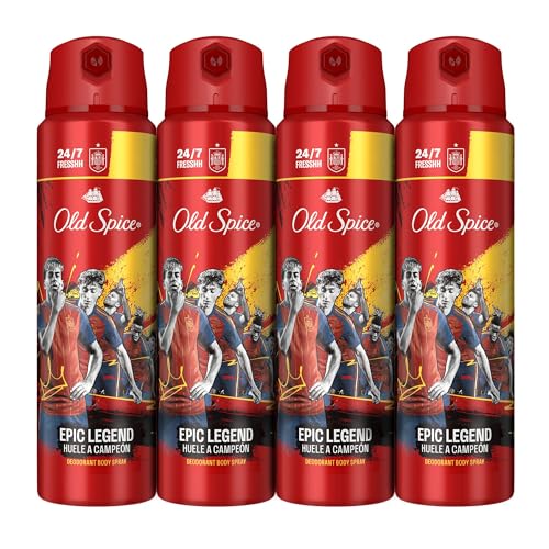 ¡COMPRA 2 UNIDADES, AHORRA EL 50 % EN 1! Old Spice La Roja Campeones Desodorante Spray para Hombre, 4x150ml — oferta en Amazon