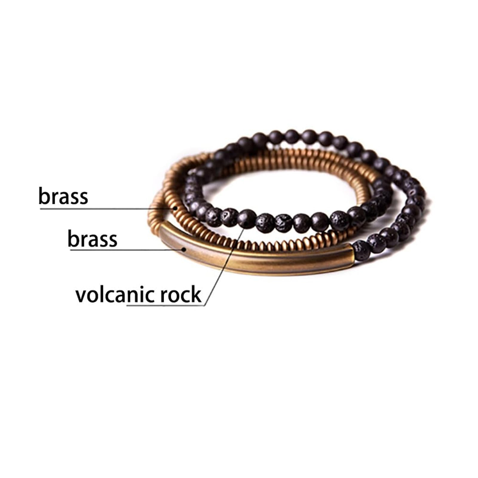 Bracciale diffusore in pietra lavica naturale, unisex, in ottone, elastico, multistrato, per meditazione e yoga, gioielli per uomini e donne