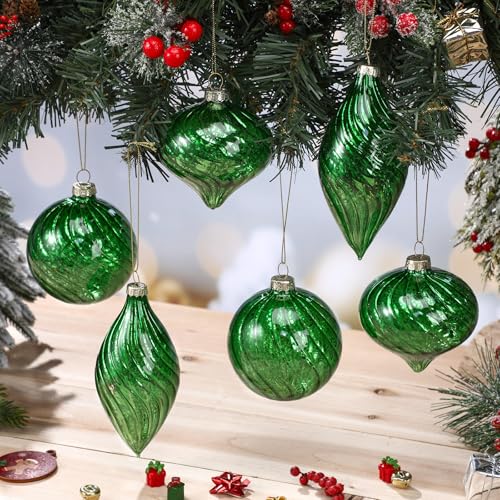 Vercraft 6 Pcs Dark Green Glass Christmas Ornaments, Mercury Vintage Christmas Ball Ornaments Hanging Hand Blown Glass Balls for Xmas Tree Home Wedding Birthday Holiday Party Decor, 2.36 Inch by Vercraft - Image 4