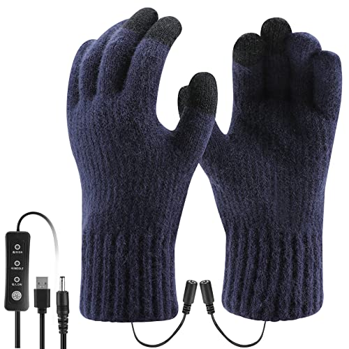 Gants Chauffants USB, Luckits Gants Unisexes d'hiver pour Les Mains lavables avec écran Tactile température réglable Gants de Tricotage Gants de Laine d'hiver pour Les Femmes Hommes et Noël