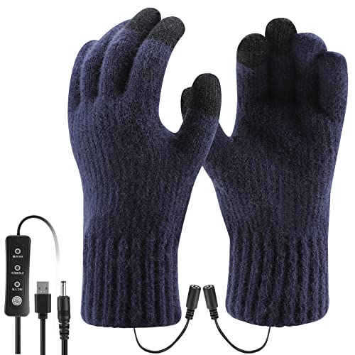 Bestcool Guantes Calefactables USB, Guantes de invierno unisex Guantes lavables con pantalla táctil Temperatura ajustable Calefacción Manoplas Guantes de punto Regalo de invierno Navidad (Azul)