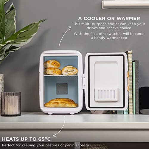 Russell Hobbs RH4CLR1001SCW 4L/6 Can Mini Portable Cooler & Warmer for Drinks, Cosmetics/Makeup/Skincare, AC/DC Power, Scandi Style, White & Wood Effect, For Bedroom, Home, Caravan, Car