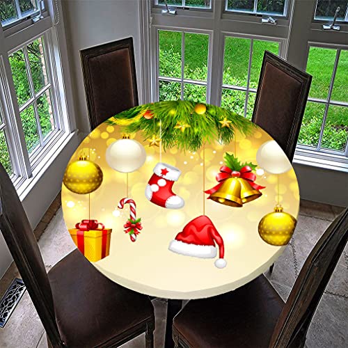 Treer Decoración Navideña Mantel Redondo,Mantel de Navidad Impermeable Antiincrustante Cubierta de Mesa con Bordes Elásticos para Fiesta Mesa Navidad Escaparate Decoración (Gorro navideño,120cm)