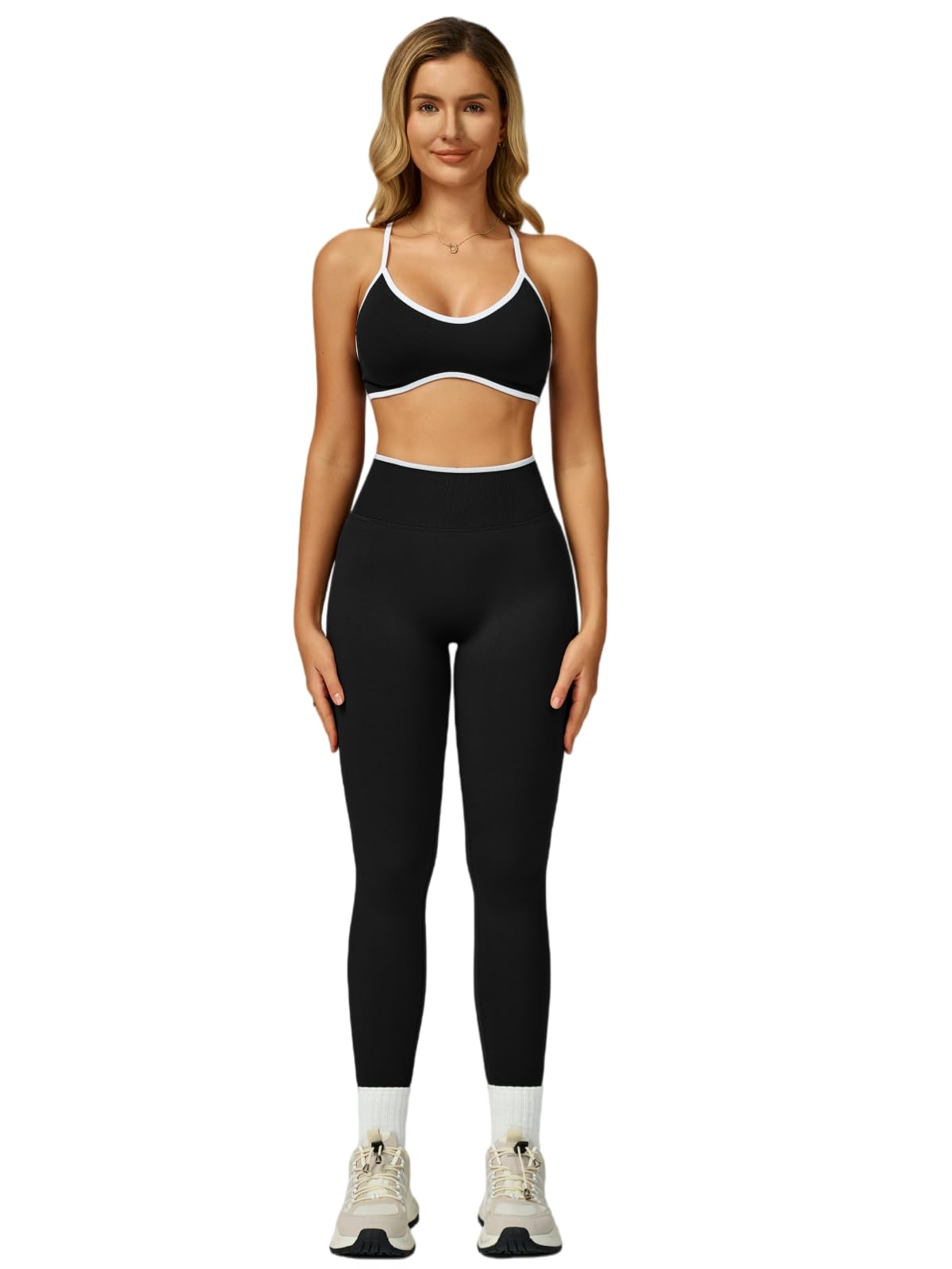 JUVOME Womens Workout Sets 2 Piece Contrastline Sports Bra Seamless High Wait Butt Lifting Leggings Gym Yoga Outfits