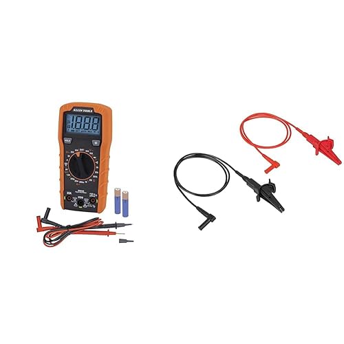 Klein Tools Multímetro MM325, probador de voltaje CACC de 600 V de rango manual digital, prueba baterías y cables de prueba de clip de cocodrilo