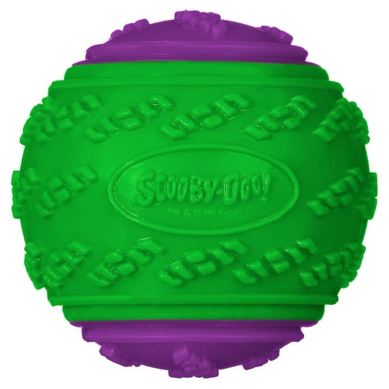 BargainsMania Durable Squeaky Ball - Long-lasting Fun for Your Pup - Tough Pet Balls - Dental Health Dog Non-Toxic Chew Toy - Dogs Playtime Entertainment - IndoorsOutdoor - Purple & Green