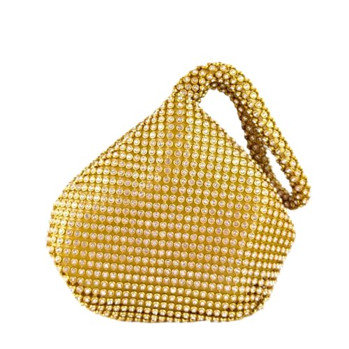 Mini bolsa de mão feminina triangular de luxo com cristais, Dourado, Mini