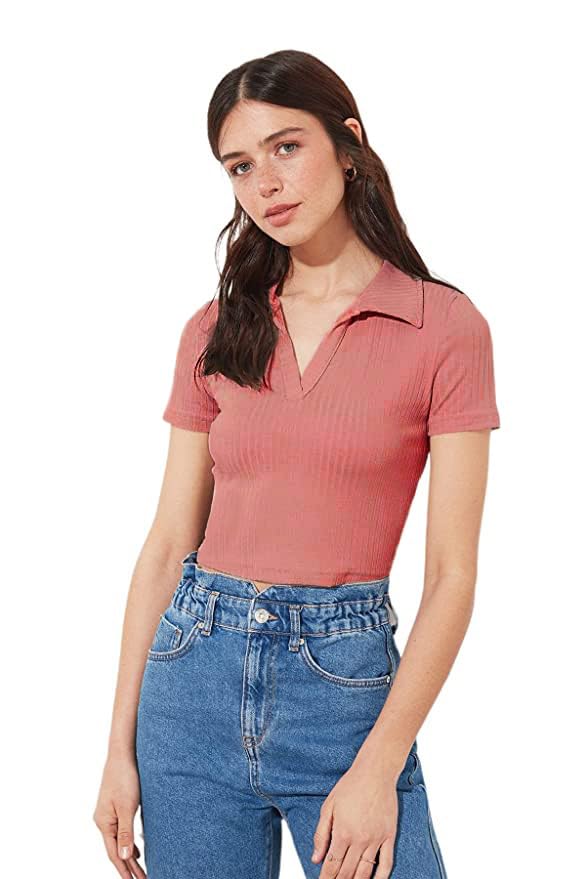 redamancii Womens Polo Neck Short Sleeves Crop Top-picture-41