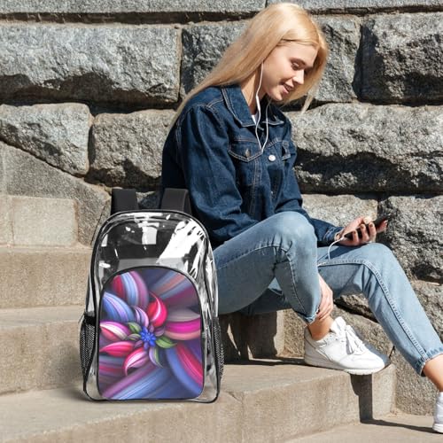 Mochila con estampado de flores de PVC transparente y bolsillo frontal 6