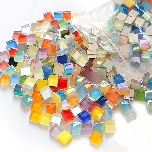 Lxoraziy 1000g Mixed Color Crystal Mosaic Tiles, Decorative Mosaic Tiles, 10 x 10 x 4 mm, Square Shape for DIY Arts, Craft Projects(Mix Color Series)