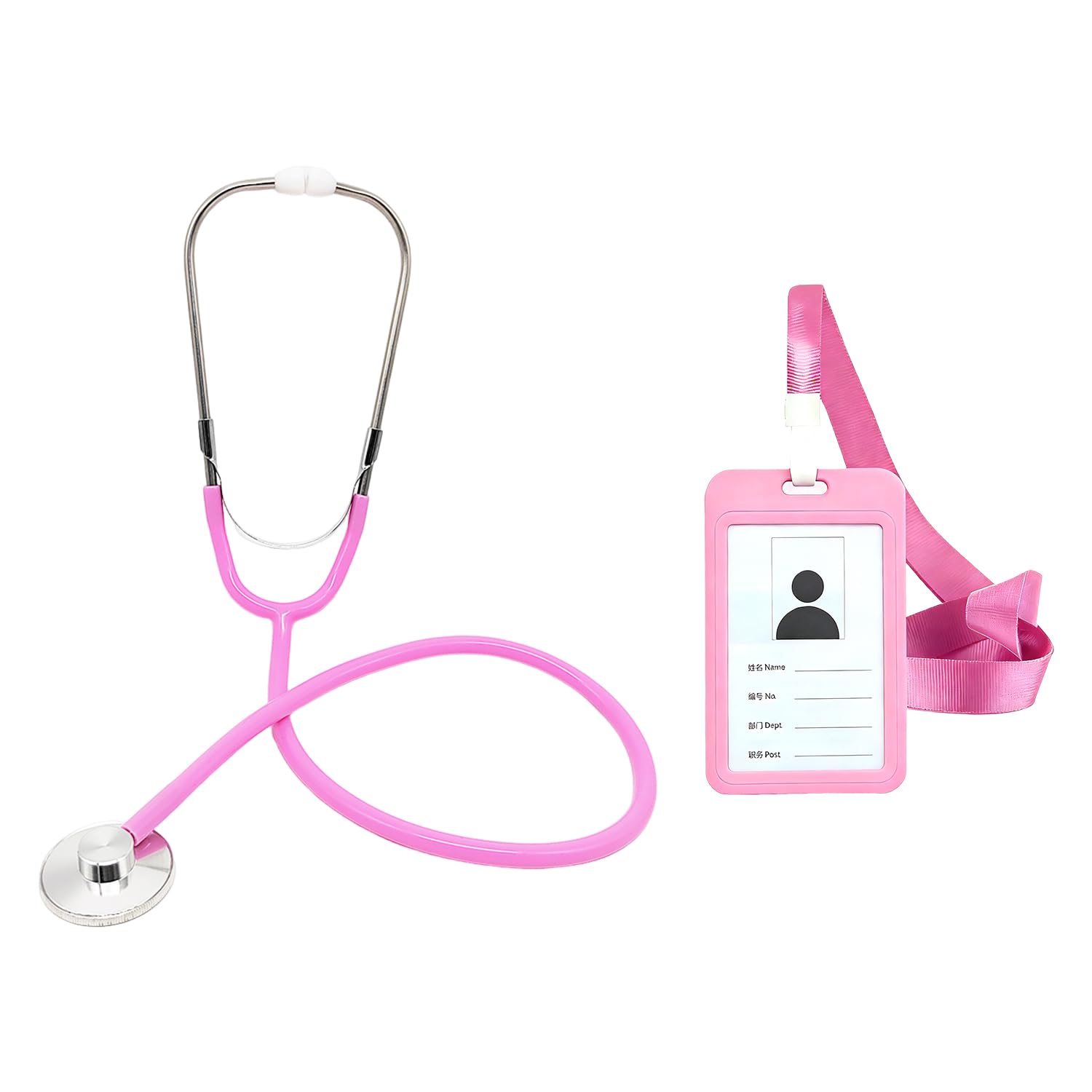 1 Stéthoscope Rose Et 1 Badge, Ensemble De Jeu De Médecin, Jouet De Communication Parent-Enfant, Adapté Aux Jeux d'apprentissage, Aux Jeux De Rôle.
