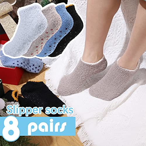 Jeyiour 8 Pairs Fuzzy Socks with Grips for Women Fuzzy Ankle Socks in Bulk Winter Short Slipper with Grippers Warm Non Slip Fluffy for Girls Home Hospital House4