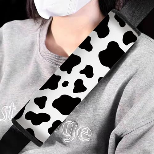 Image of Car Seat Belt Pad Cover, 4-Pack Soft Car Safety Seat Belt Strap Shoulder Pad for Adults and Children, Suitable for Car Seat Belt, Backpack, Shoulder Bag (Cow Pattern)