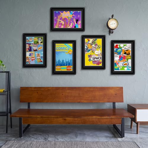 Image of Geetery 8 Pack Comic Book Frame UV Protection Magazine Picture Display Wall Mount Book Fit Current up to 6 3 /4 inch x 10 1 /4 inch Wall or Tabletop Display with Spring Clip Installed Hanger(Black (black Mat))