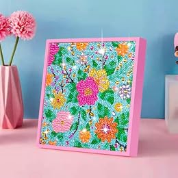 ZUYUSUT Blossomy Flower Diamond Art Painting Kits for Kids with Wooden Frame Girls Art Crafts Rhinestone Gem by Number Kits for Home Wall Decoration