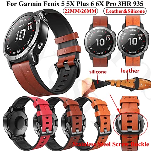 Bracelet montre en cuir véritable et silicone agate pour Garmin Fenix 5X Plus - 2