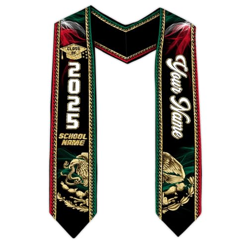 MonkeyVan Custom Mexican Graduation Sash Mexico Graduation Stole 2025 Mexican American Flag Graduation Sash Mexican Graduation M40