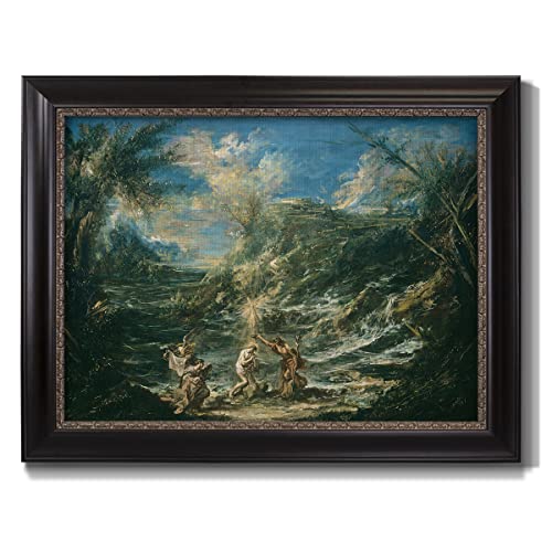 Renditions Gallery Home Decor Prints The Baptism of Christ Abstract Art Wall Hanging Prints by Alessandro Magnasco for Bedroom Dining Living Room Office Home Kitchen Wall Decor - 23X32 - Ebony & Gold Framed - LT499