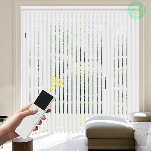 HousCa Mortorized Vertical Blinds, Custom Blackout Window Shades, Remote Control Patio Door Vertical Blinds for Sliding Glass Door, Home, Indoor Windows, White