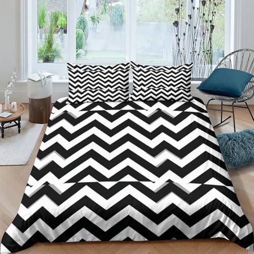 Parure de lit zigzag 3D imprimée en microfibre résistante - 4