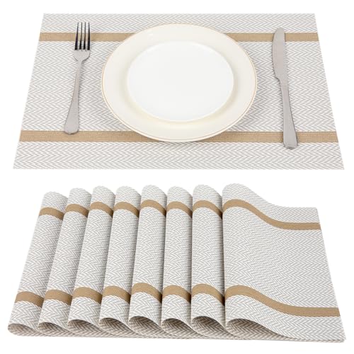 SUEH DESIGN Manteles Individuales, PVC Salvamanteles Individuales Lavables Juego de 8, 45 cm* 30 cm, Blanco