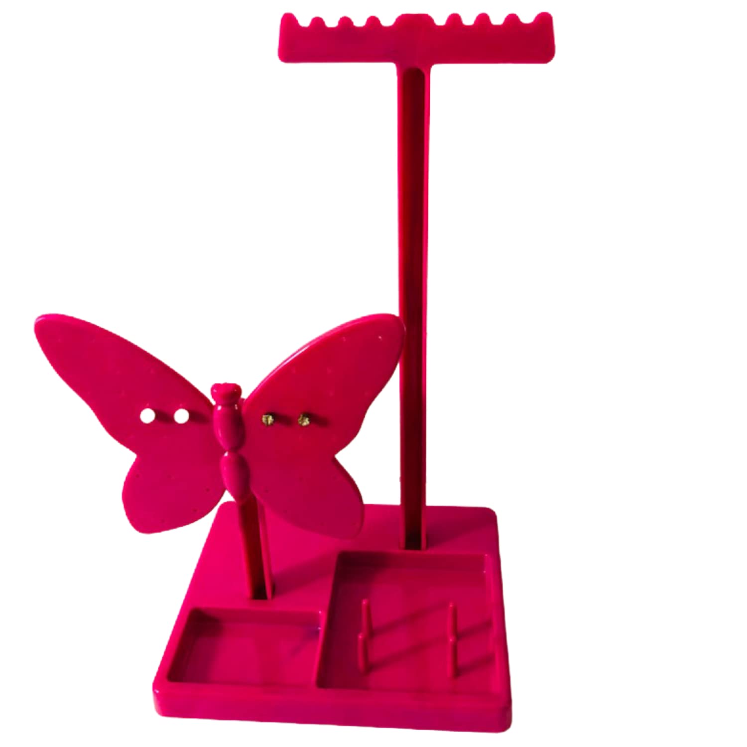 Pink Butterfly Jewelry Stand Display Organizer + Crystal Earrings + Faux Pearl Earrings