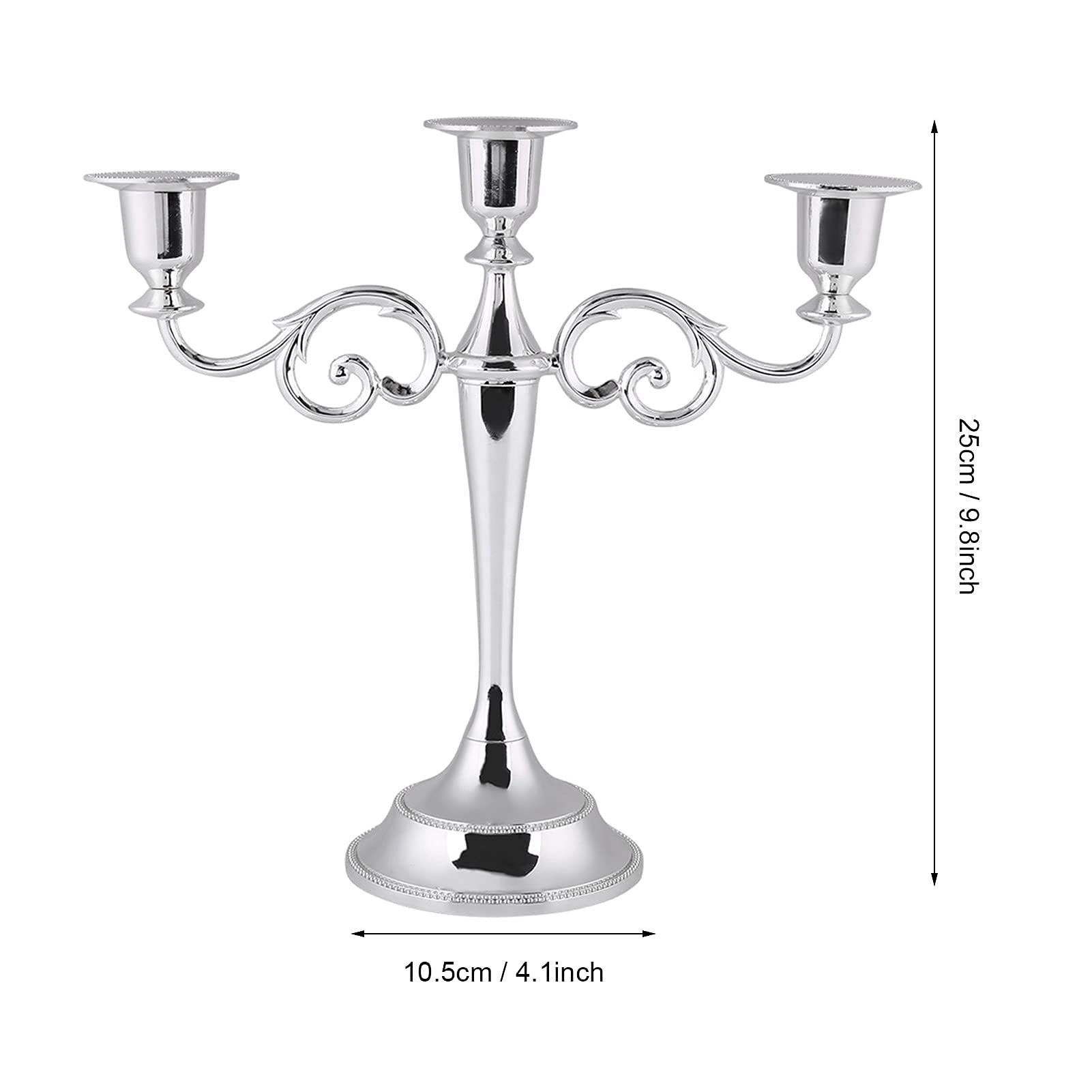Ejoyous Candeliere a 3 Bracci, Portacandele Candelabro in Metallo, Candele a Bastoncino, Vintage per Natale, Matrimonio, Soggiorno, Davanzale (SILVER)