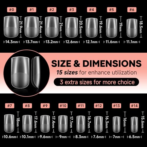 Image of UNA GELLA Short Square Nail Tips Pre-buff Soft Gel Nail Tips Matte Square False Nails Tips Acrylic Full Cover 504Pcs 15Sizes Gelly Press On Nails Fake Nails Tips for Nail Extension DIY Salon